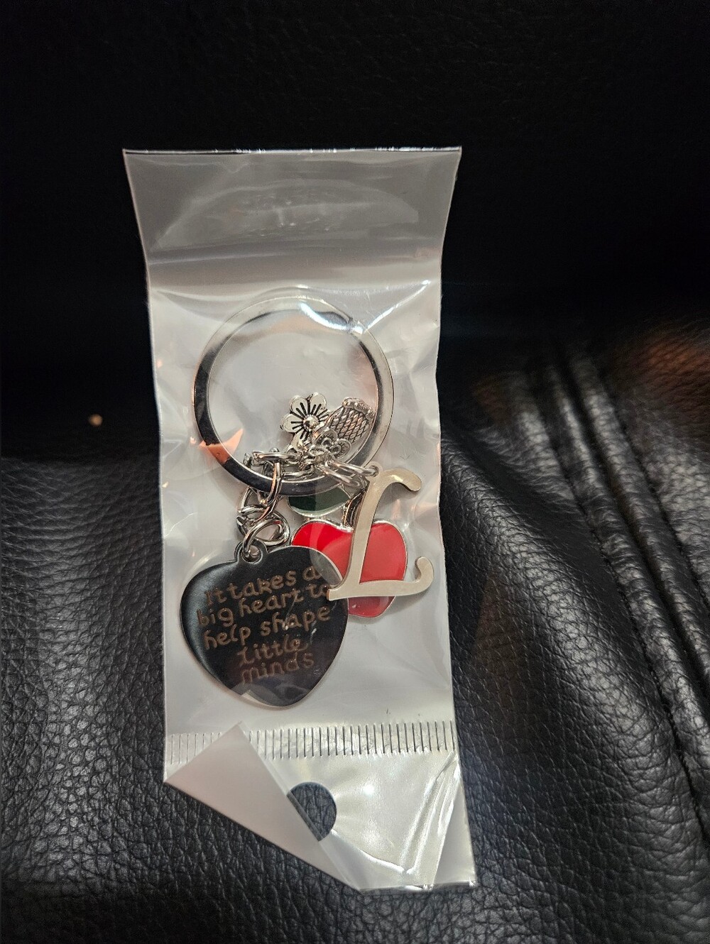 Silver Heart & Red Enamel 'L' Keychain Charm